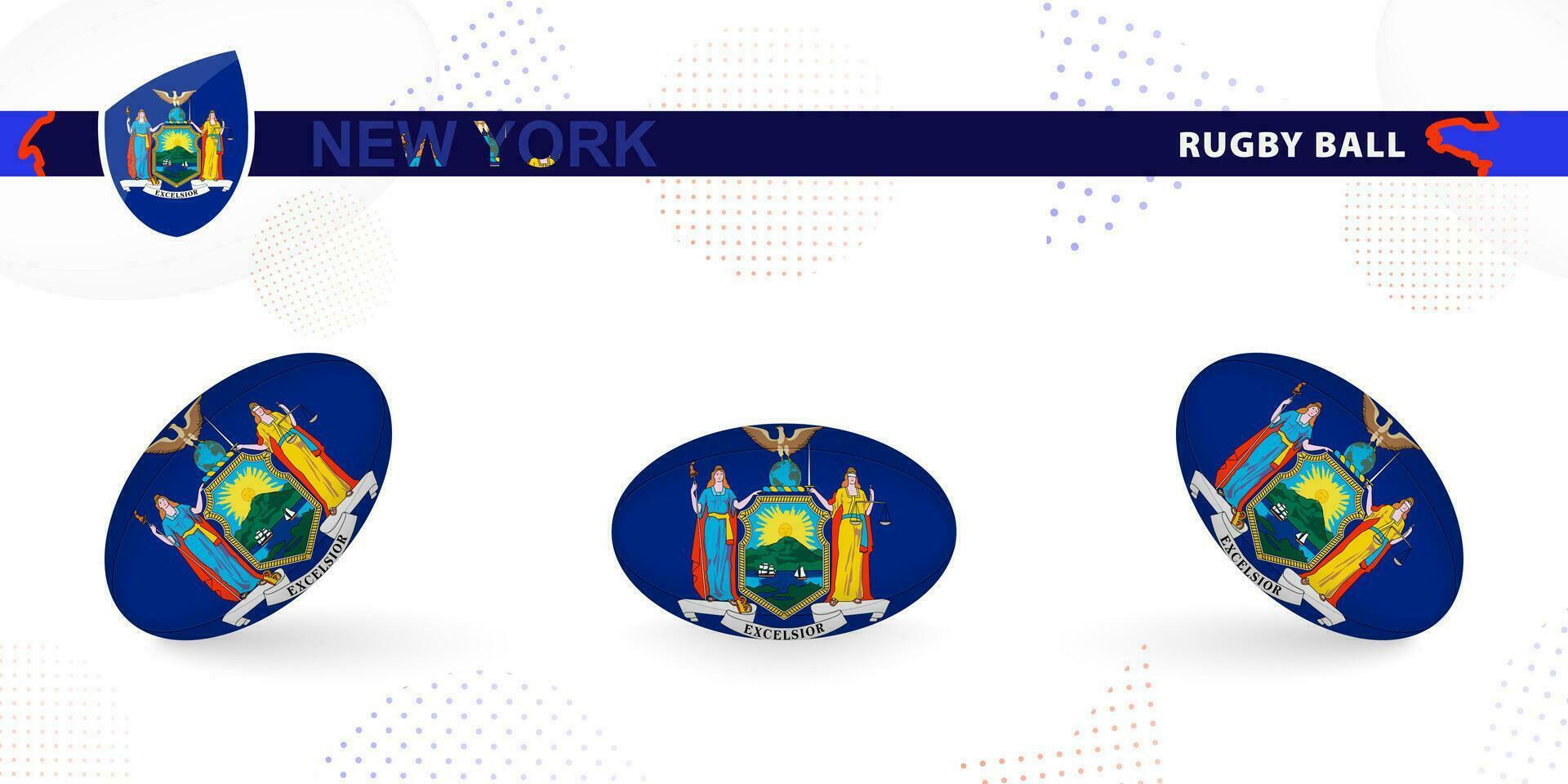 rugby bal reeks met de vlag van nieuw york in divers hoeken Aan abstract achtergrond. vector