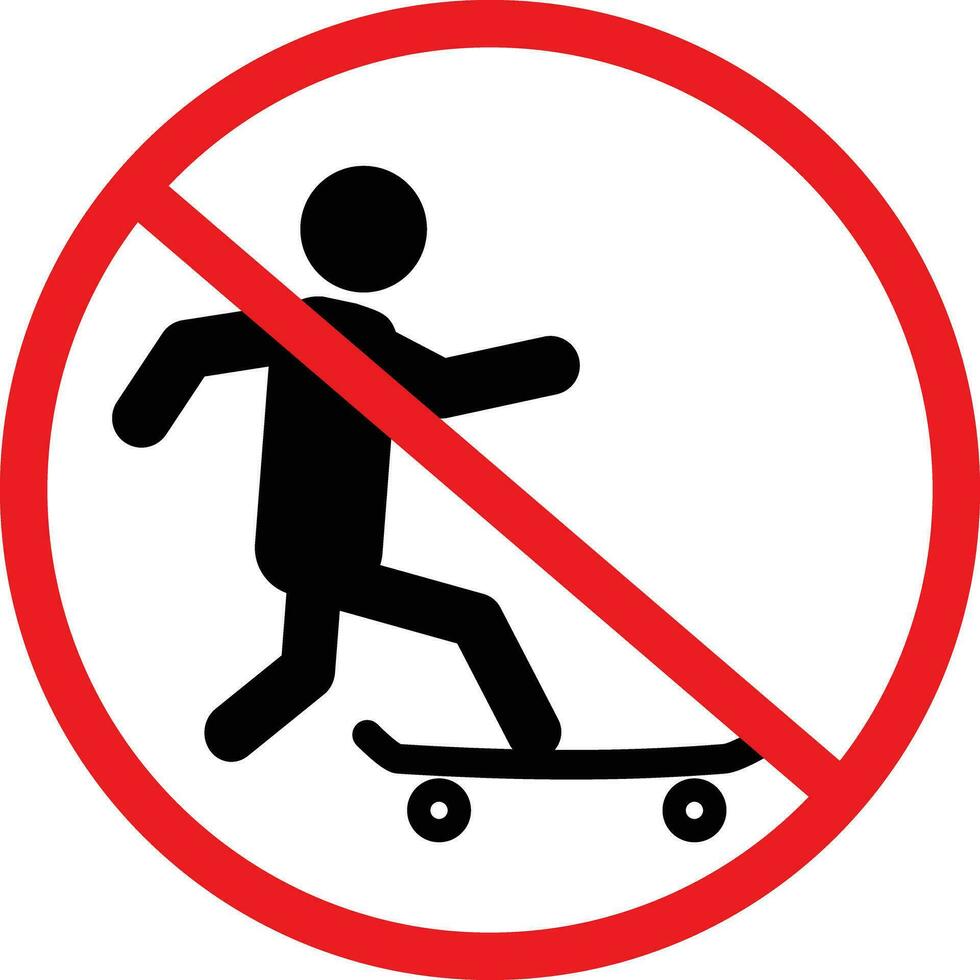 skateboard verbod icoon. Nee skateboarden symbool. Nee skateboarden verbod teken. vlak stijl. vector