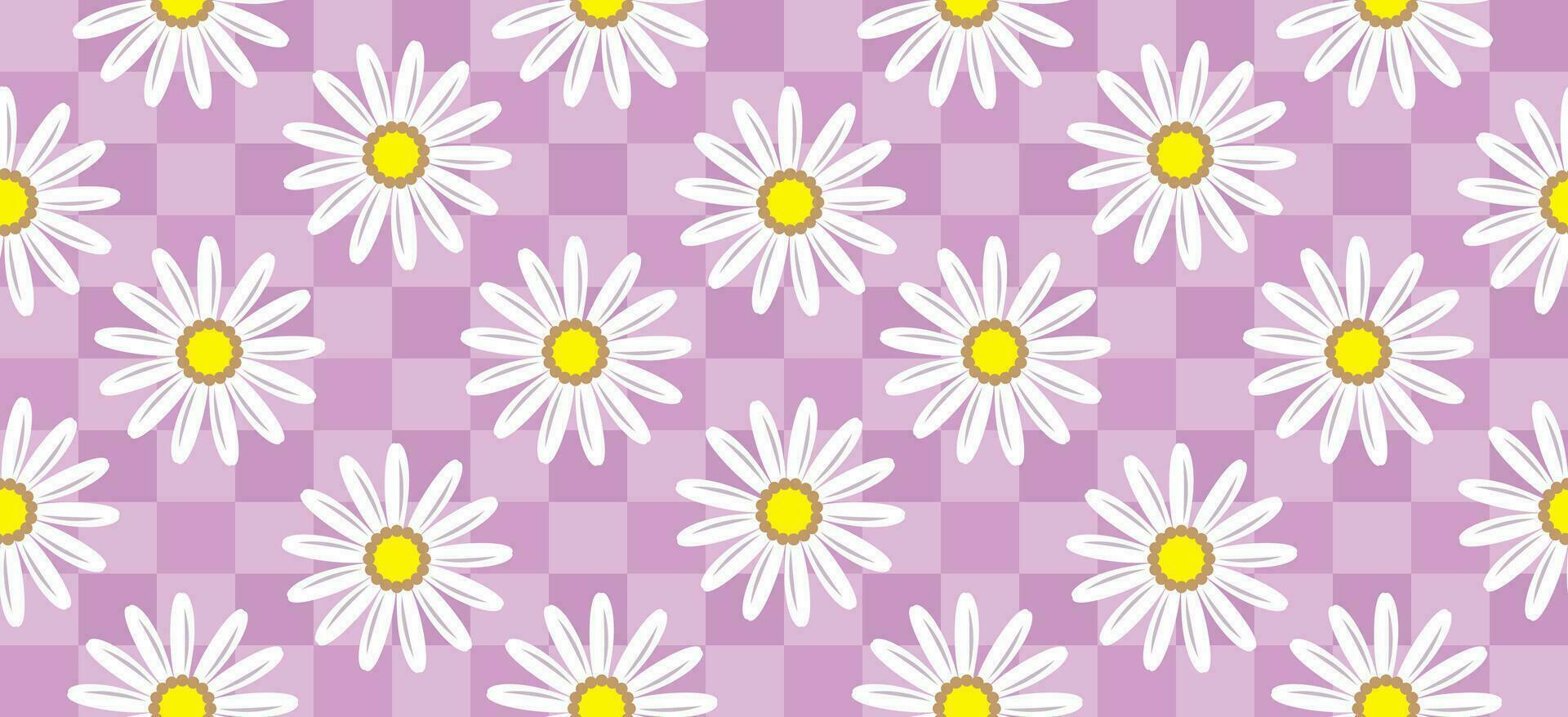 madeliefje bloem patroon. mooi wit bloem achtergrond. bloemen bloesem madeliefje. voorjaar wit bloem ontwerp vector. madeliefjes Aan een Purper achtergrond. vector ontwerp voor kleding stof, inpakken papier, afdrukken kaart.