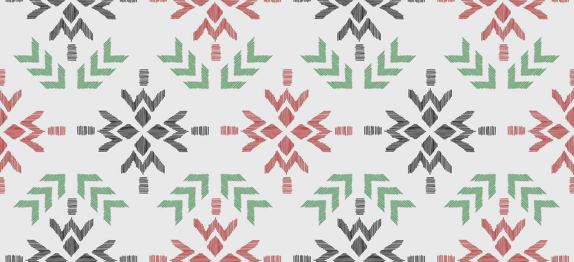 motief Kerstmis etnisch handgemaakt mooi ikat kunst. Kerstmis achtergrond. volk borduurwerk Kerstmis patroon, meetkundig kunst ornament afdrukken. rood, groente, wit kleuren. sneeuwvlok, ster, kerstster ontwerp. vector