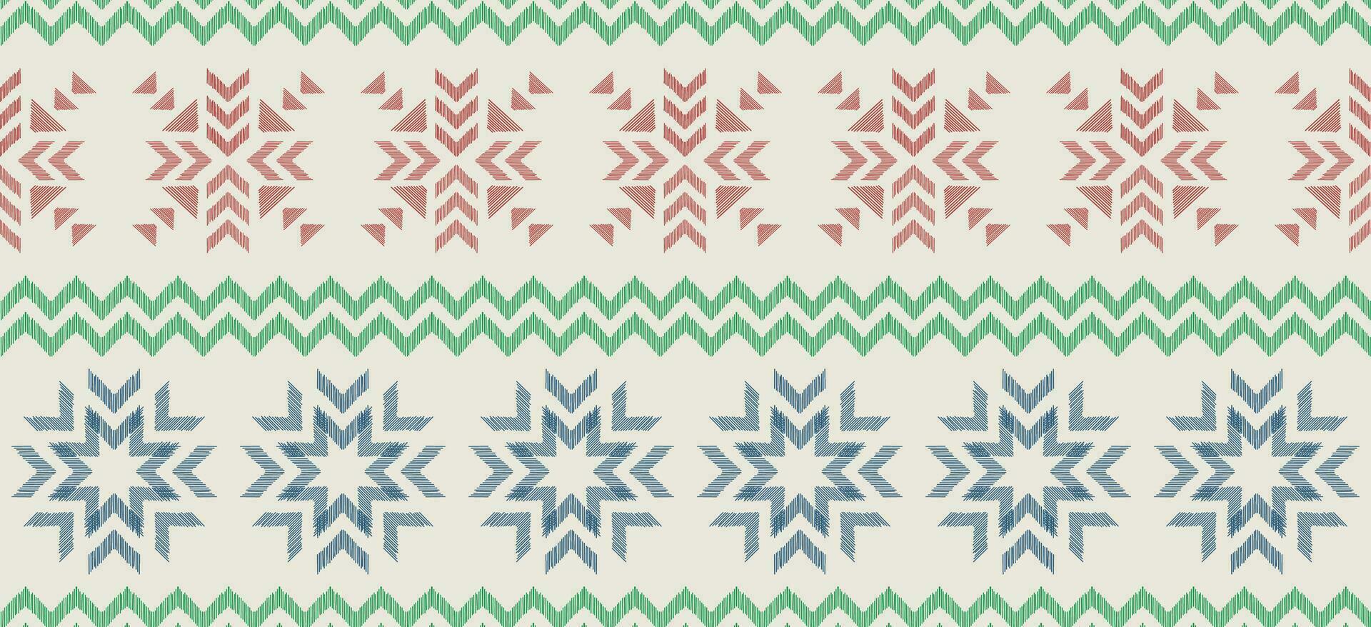 motief Kerstmis etnisch handgemaakt mooi ikat kunst. Kerstmis achtergrond. volk borduurwerk Kerstmis patroon, meetkundig kunst ornament afdrukken. rood, groente, wit kleuren. sneeuwvlok, ster, kerstster ontwerp. vector