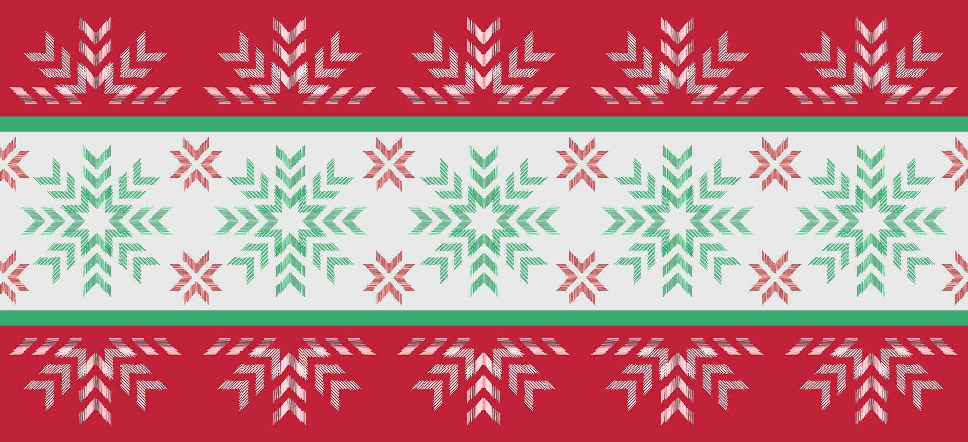 motief Kerstmis etnisch handgemaakt mooi ikat kunst. Kerstmis achtergrond. volk borduurwerk Kerstmis patroon, meetkundig kunst ornament afdrukken. rood, groente, wit kleuren. sneeuwvlok, ster, kerstster ontwerp. vector