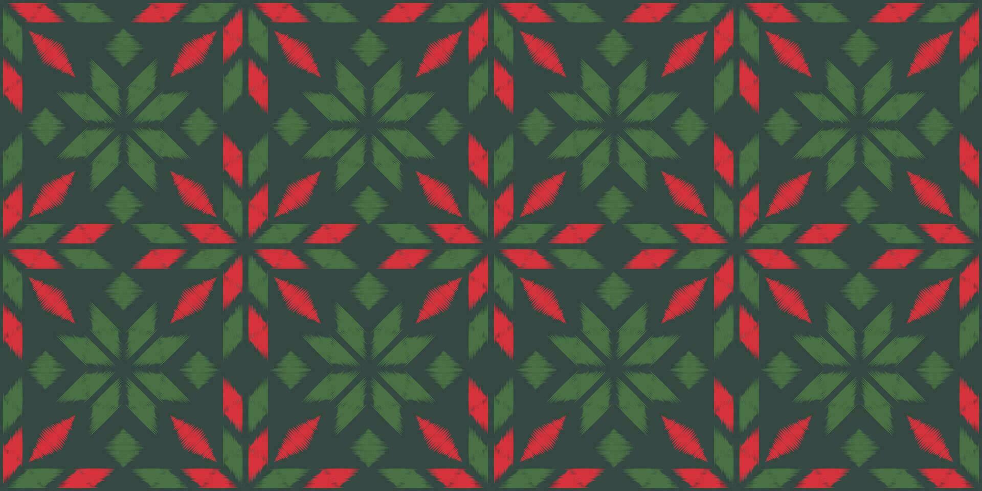 motief Kerstmis etnisch handgemaakt mooi ikat kunst. Kerstmis achtergrond. volk borduurwerk Kerstmis patroon, meetkundig kunst ornament afdrukken. rood, groente, wit kleuren. sneeuwvlok, ster, kerstster ontwerp. vector