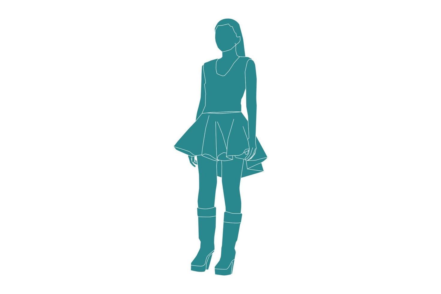 vectorillustratie van elegante vrouw poseren, vlakke stijl met outline vector