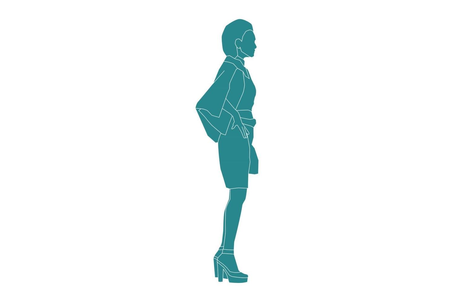 vectorillustratie van modieuze vrouw poseren, vlakke stijl met outline vector