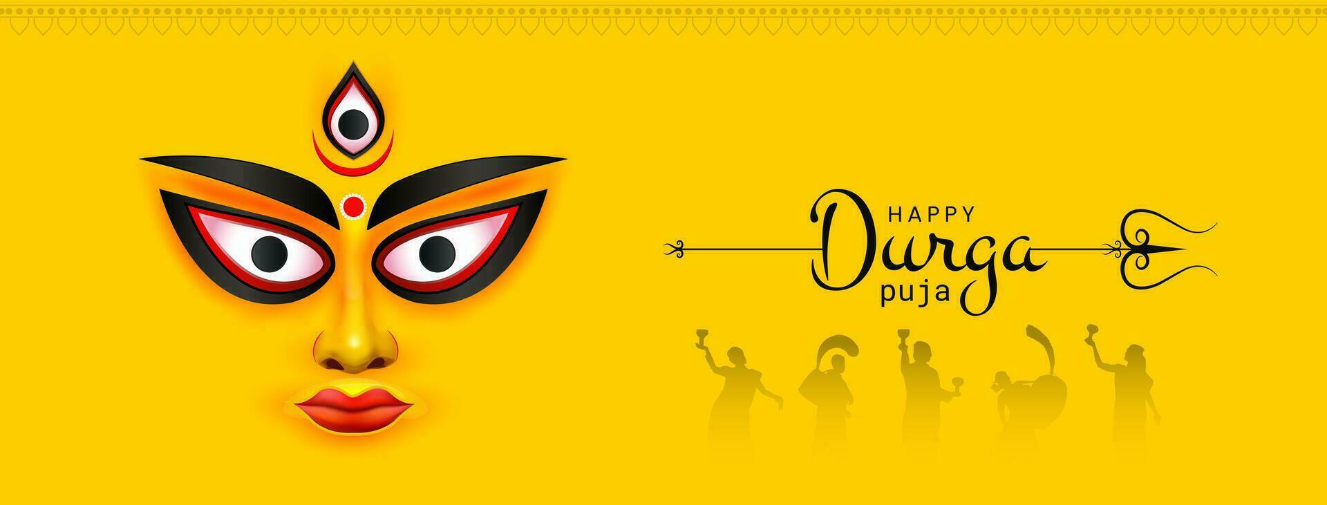 godin maa durga gezicht in gelukkig durga poeja, dussehra, en navratri viering concept voor web banier, poster, sociaal media na, en folder reclame vector