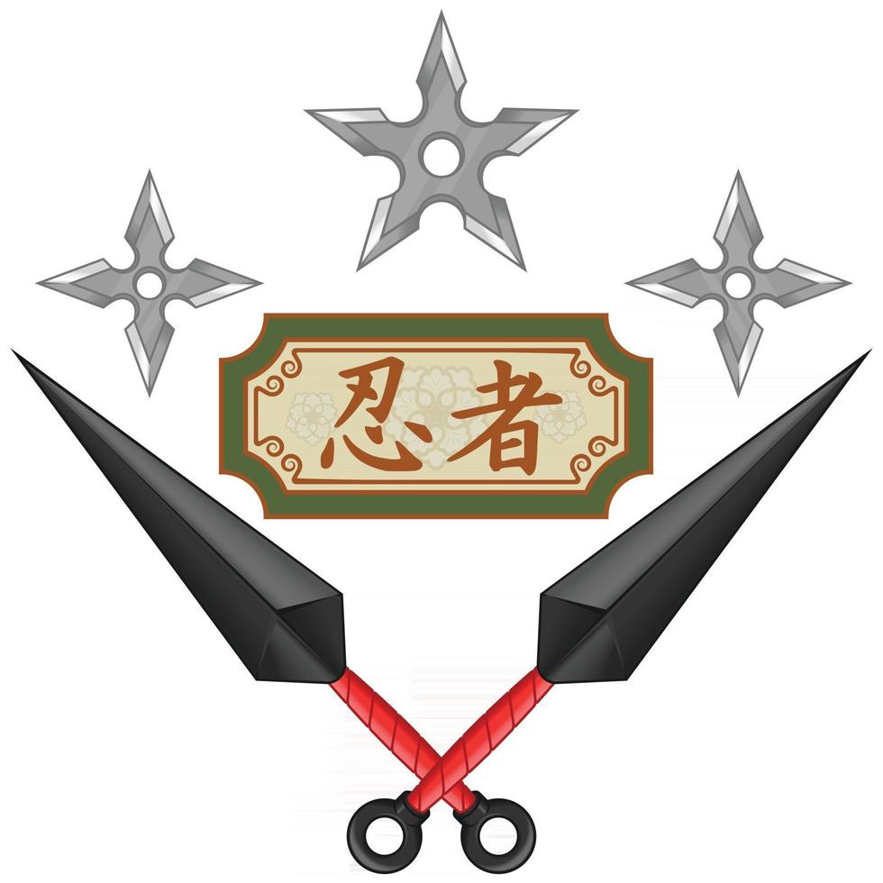 vectorontwerp van kunai ninja-wapens met shuriken, elementen van de Japanse cultuur en folklore vector