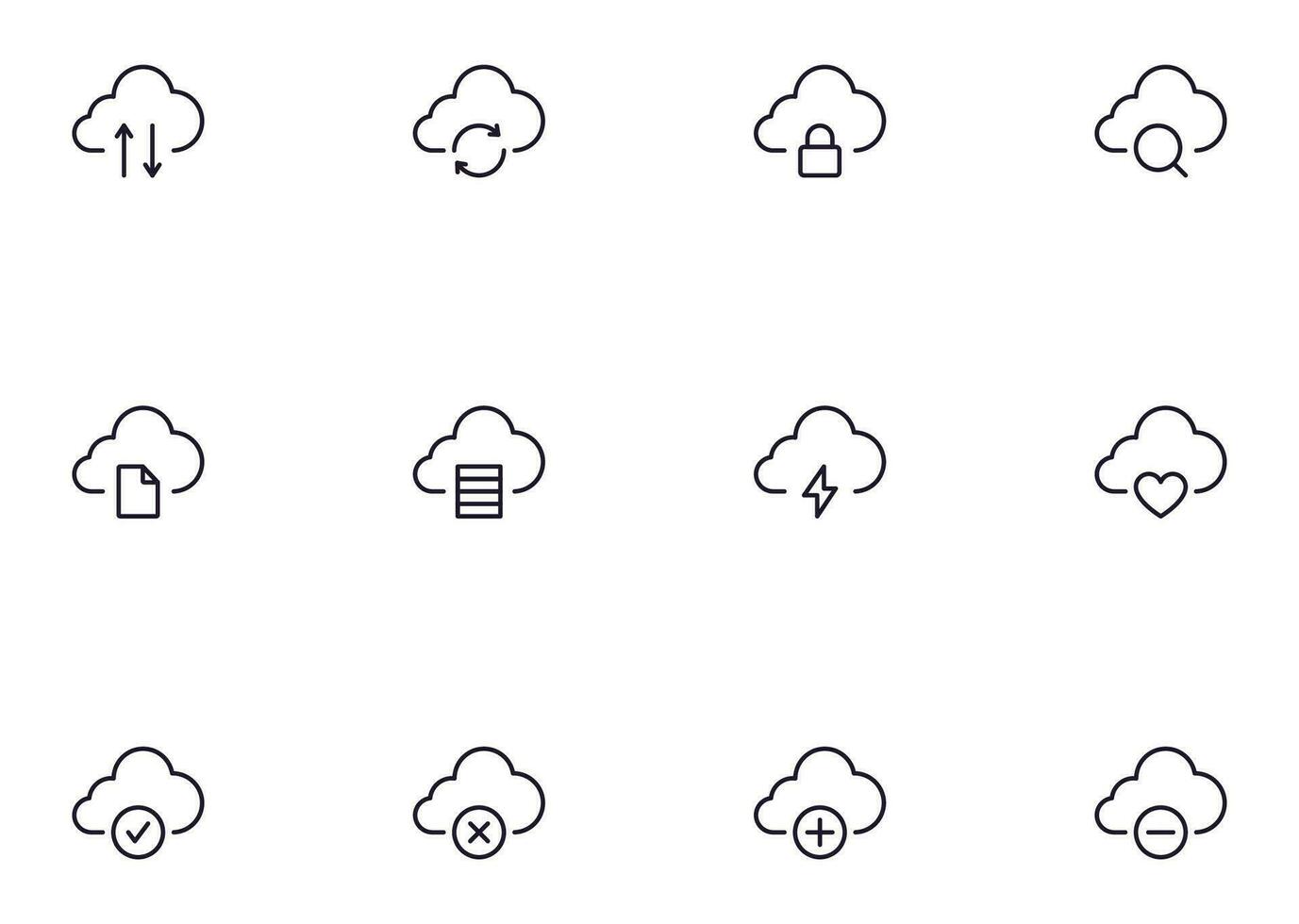 wolk concept. verzameling van modern hoog kwaliteit wolk lijn pictogrammen. bewerkbare hartinfarct. premie lineair symbool voor web plaatsen, flyers, spandoeken, online winkels en bedrijven. vector