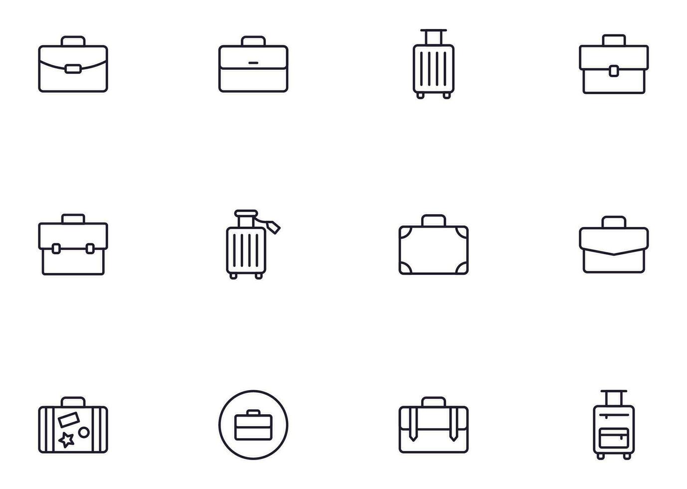 verzameling van modern koffer schets pictogrammen. reeks van modern illustraties voor mobiel appjes, web plaatsen, flyers, banners enz geïsoleerd Aan wit achtergrond. premie kwaliteit tekens. vector