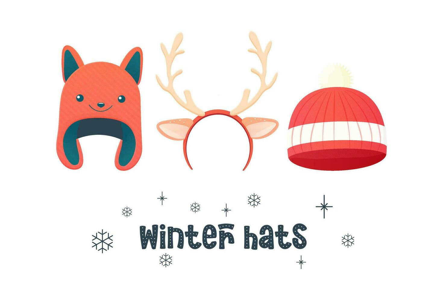 winter hoeden, accessoires hoorns, vos vormig hoeden, kinderen vector