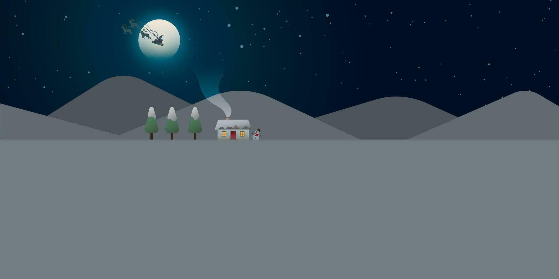 Kerstmis nacht met log cabine, sneeuwman en dennen Woud in sneeuwlandschap vlak ontwerp vector illustratie. Kerstmis groet kaart sjabloon met blanco ruimte.