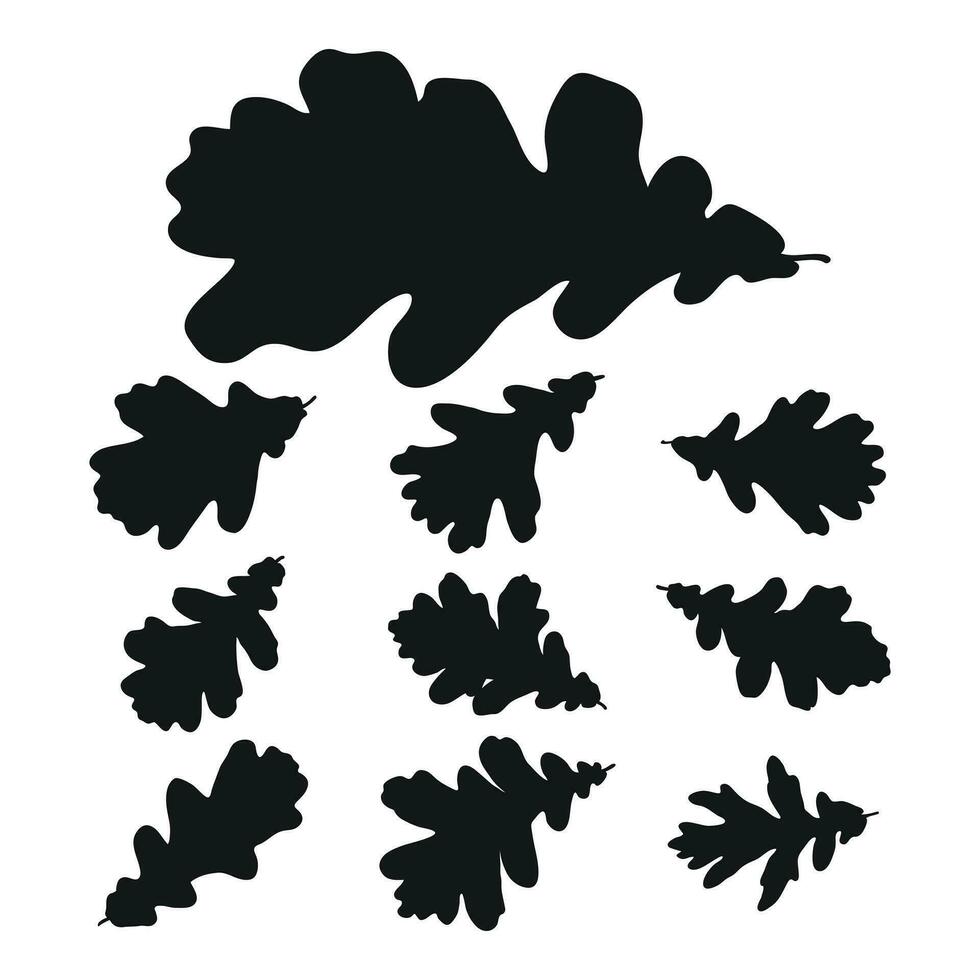 reeks van vector silhouetten van een zwart vorm van eik bladeren