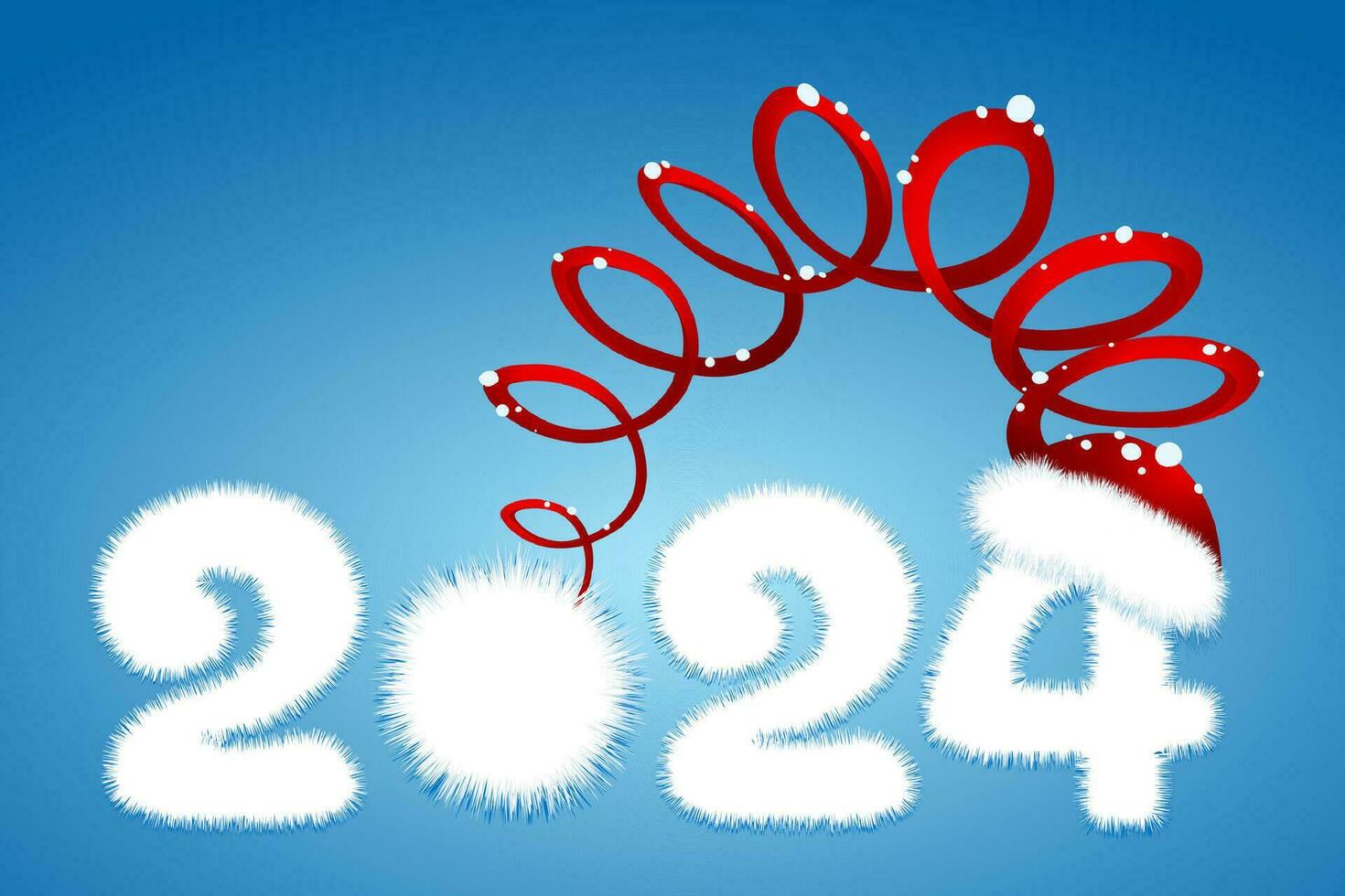 schattig pluizig wit tekenfilm 2024 nieuw jaar aantal met de kerstman claus hoed. kerstmis, nieuw jaar concept vector