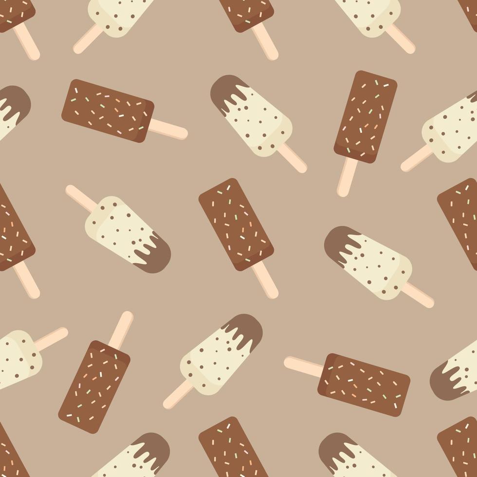 ijs naadloze patroon. chocoladedessert op bruine achtergrond. vector
