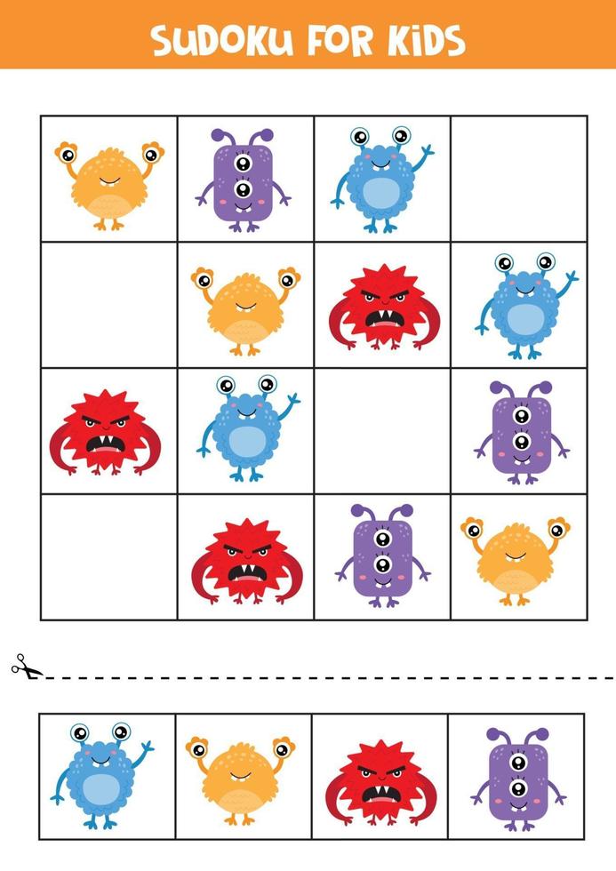 sudoku met kleurrijke monsters vector