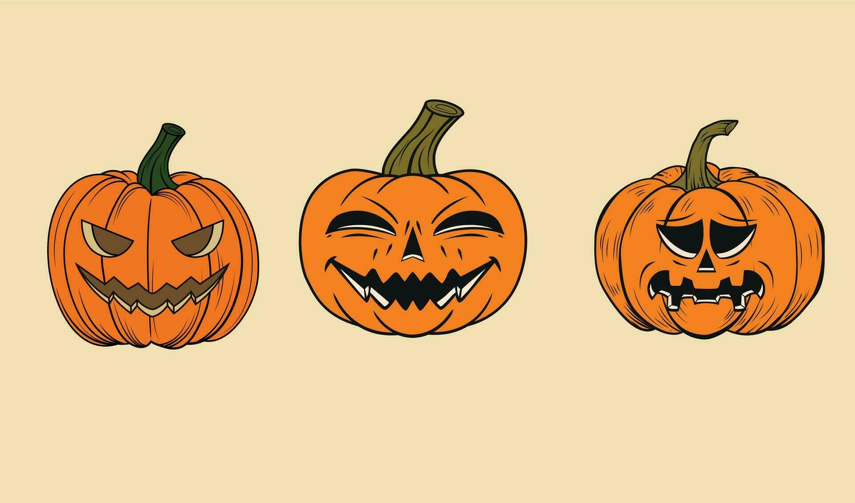 reeks pompoen Aan geel achtergrond. oranje pompoen met glimlach voor uw ontwerp voor de vakantie halloween. vector illustratie.