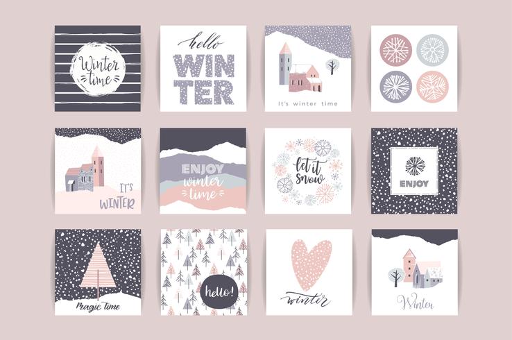 Set van artistieke creatieve winterkaarten. vector