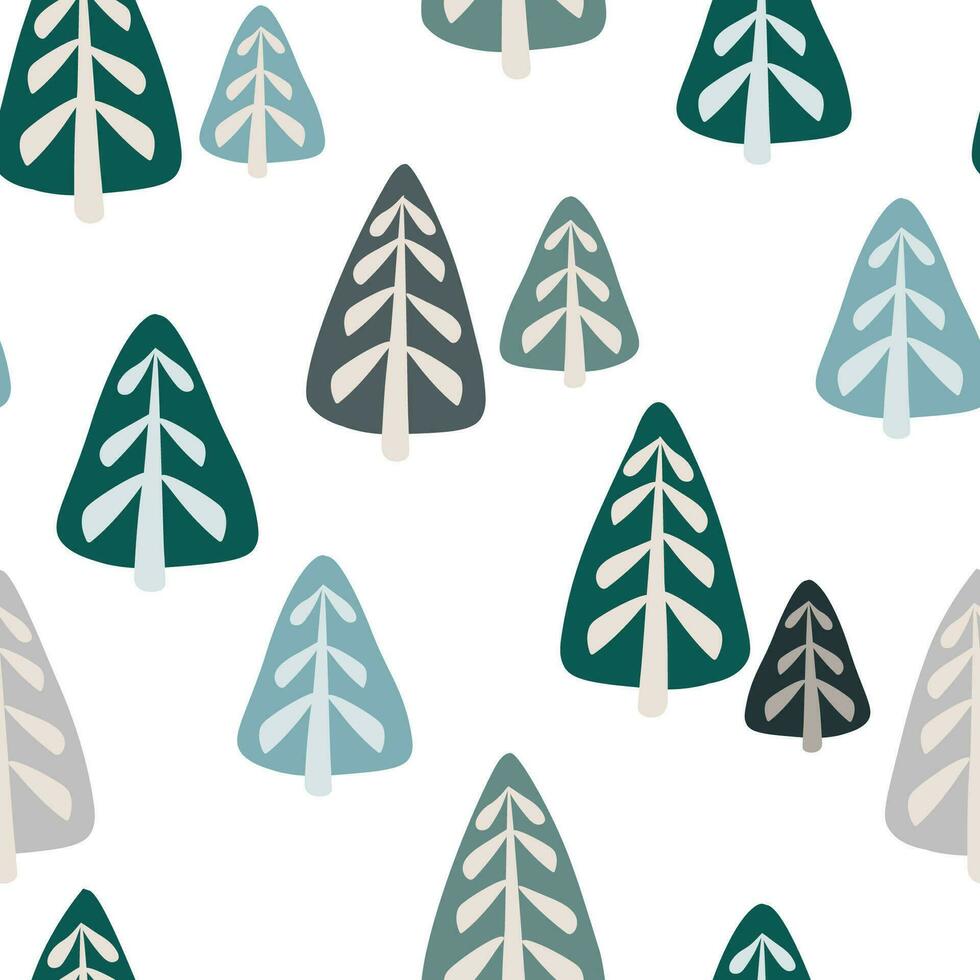 naadloos patroon met abstract Kerstmis bomen in een winter Woud in een gemakkelijk Scandinavisch stijl. vector grafiek.