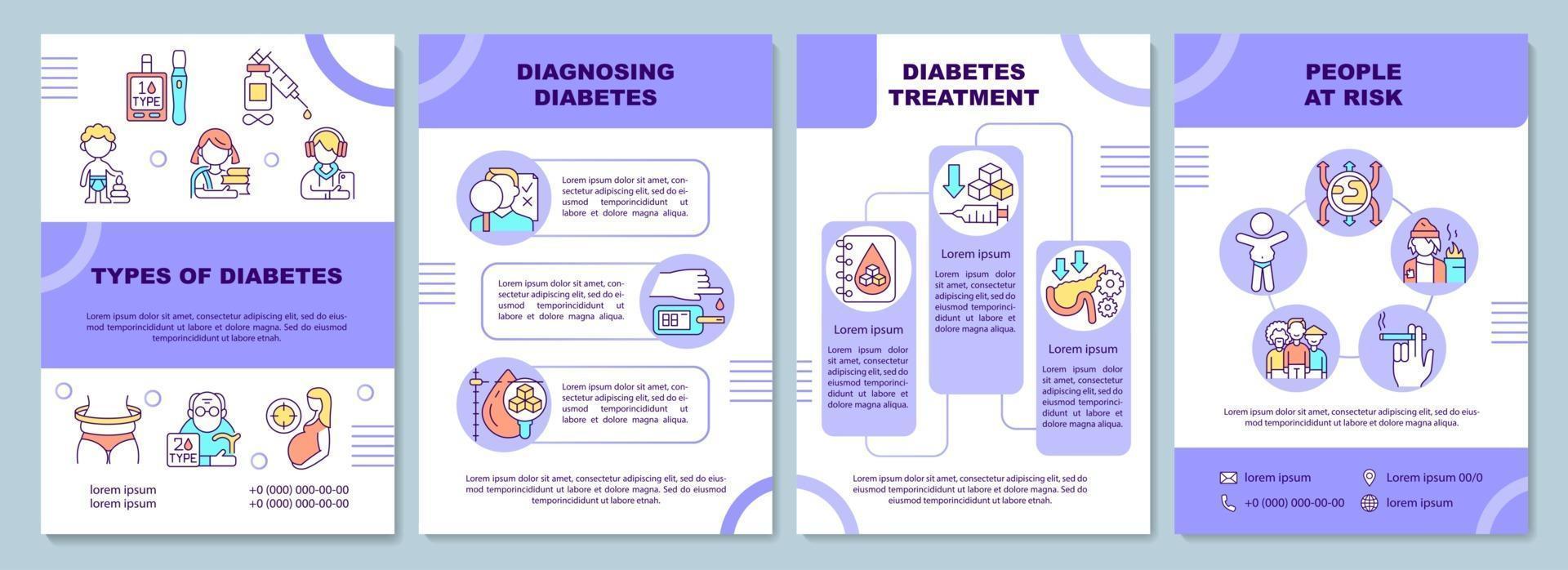 soorten diabetes brochure sjabloon. diagnose van ziekte. flyer, boekje, folder afdrukken, omslagontwerp met lineaire pictogrammen. vectorlay-outs voor presentatie, jaarverslagen, advertentiepagina's vector