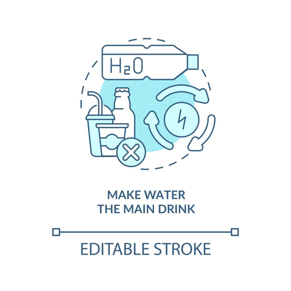 maak water hoofddrank concept icoon. het dagelijks drinken van vloeistoffen verbeteren. gehydrateerd blijven. gezonde gewoonten abstracte idee dunne lijn illustratie. vector geïsoleerde omtrek kleur tekening. bewerkbare streek