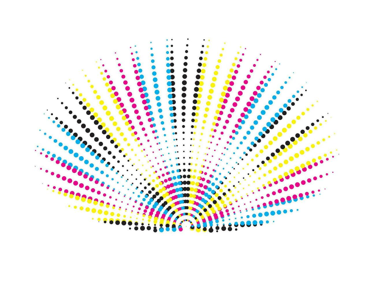 cmyk zon halftone punt patroon achtergrond, cirkel patroon radiaal spiralen verbonden dots abstract netwerk spiraal straal cirkels gestreept cirkel digitaal Golf vector