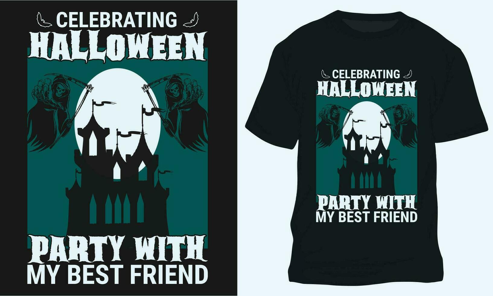 vieren halloween partij met mijn het beste vriend, halloween t-shirt ontwerp vector