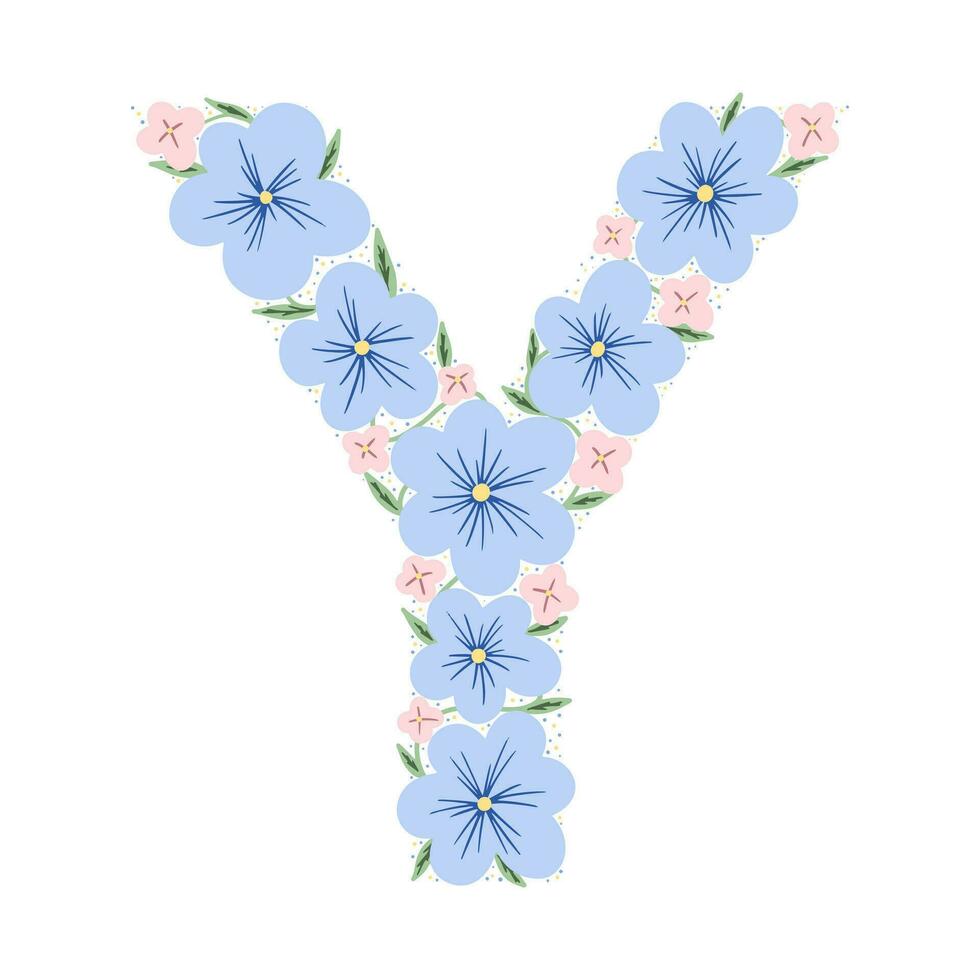 bloemen botanisch alfabet. vintage handgetekende monogram letter y. brief met planten en bloemen. vector belettering geïsoleerd op wit