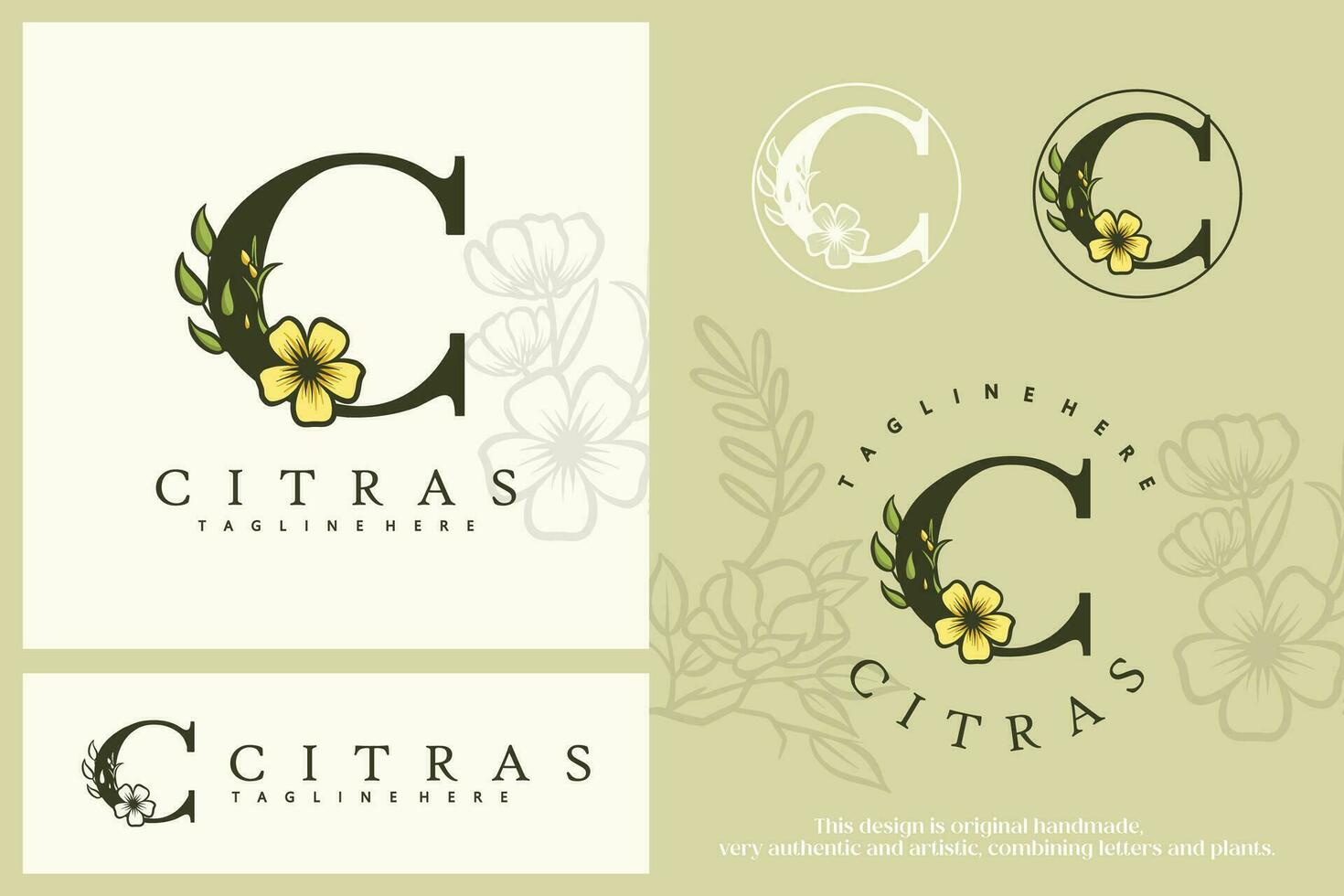 bloemen botanisch brief c. monogram doopvont logo gecombineerd met planten. cirkel bloem logo, picturaal, in pastel kleuren vector