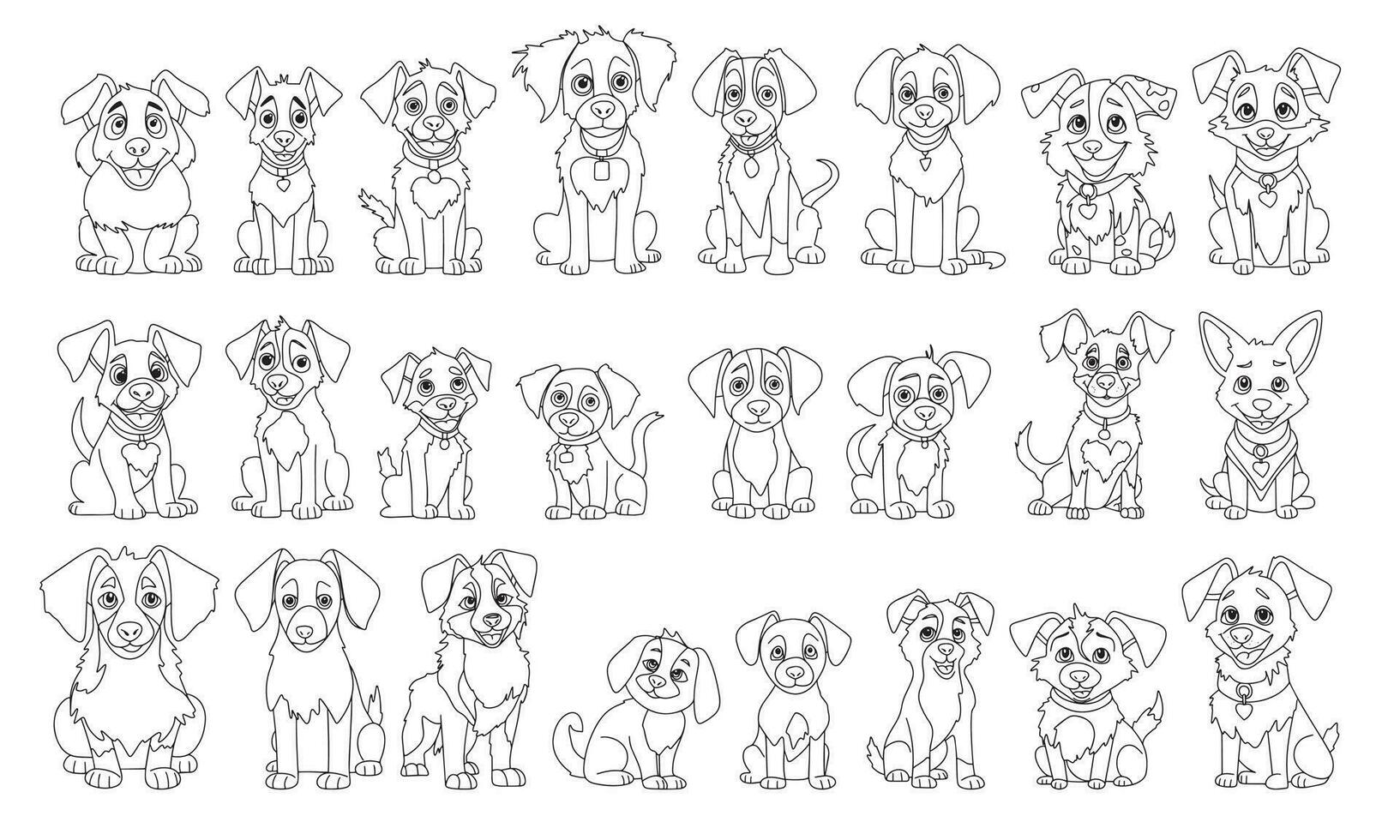 groot reeks van schattig puppy in tekening stijl. hand- getrokken honden schets. verzameling van weinig hond pictogrammen set. vector illustratie.