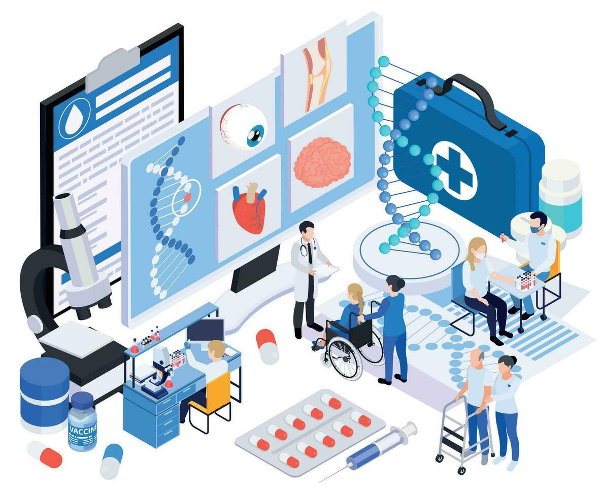 biotechnologie apotheek isometrische samenstelling vector