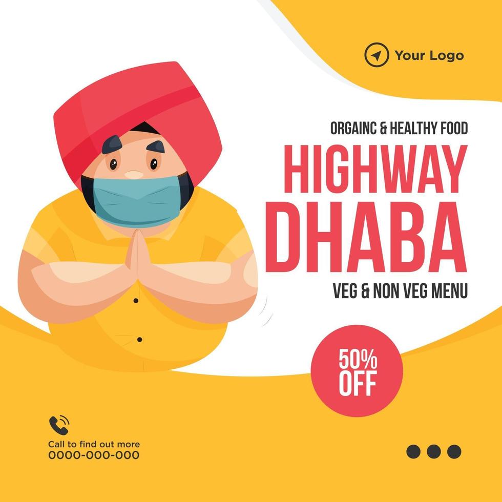 bannerontwerp van biologisch en gezond voedsel op de snelweg dhaba-sjabloon vector