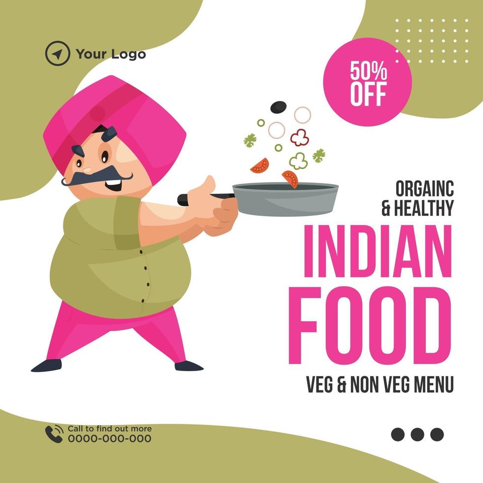 ontwerpsjabloon voor biologisch en gezond Indiaas eten vector