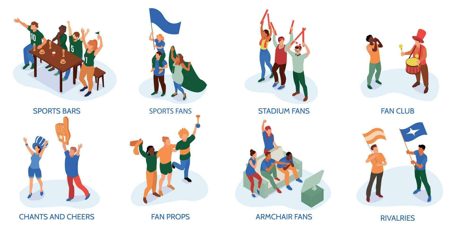 isometrische sport fans composities vector