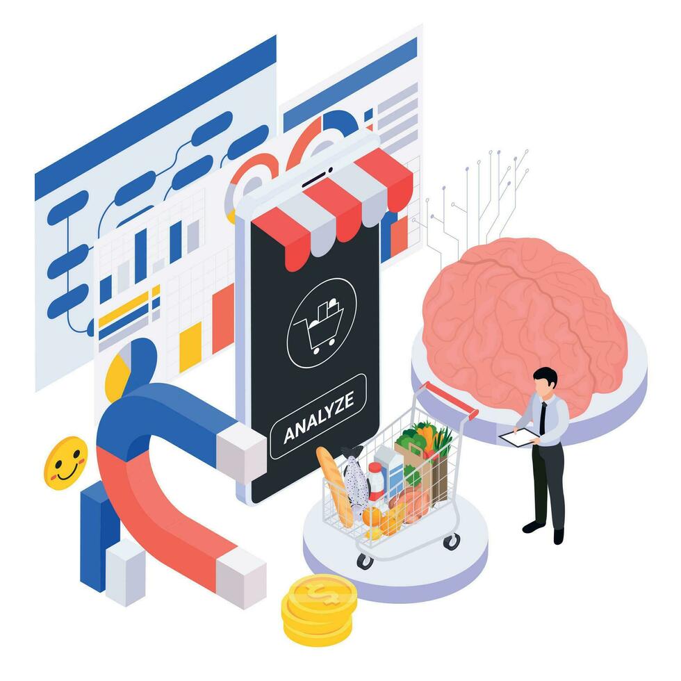 isometrische neuromarketing concept vector