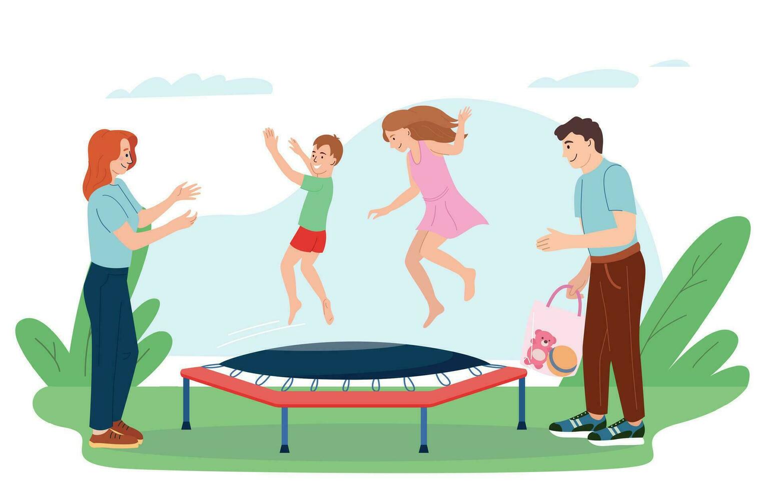 jumping Aan trampoline vlak illustratie vector