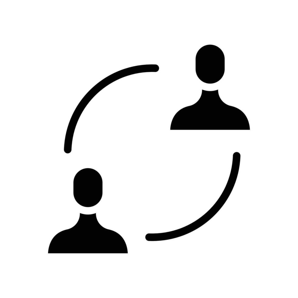 gebruiker uitwisseling glyph icoon, twee mensen of vervanging persoon, in aansluiten pijl, communicatie cirkel handel. personeel verandering personeel updaten logo. vector illustratie. ontwerp Aan wit achtergrond. eps 10