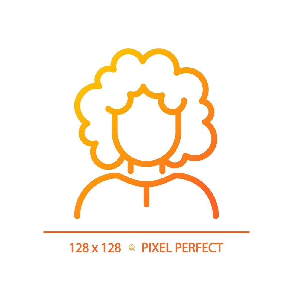 2d pixel perfect vrouw met gekruld haar- helling icoon, geïsoleerd vector, haarverzorging dun lijn gemakkelijk oranje illustratie. vector