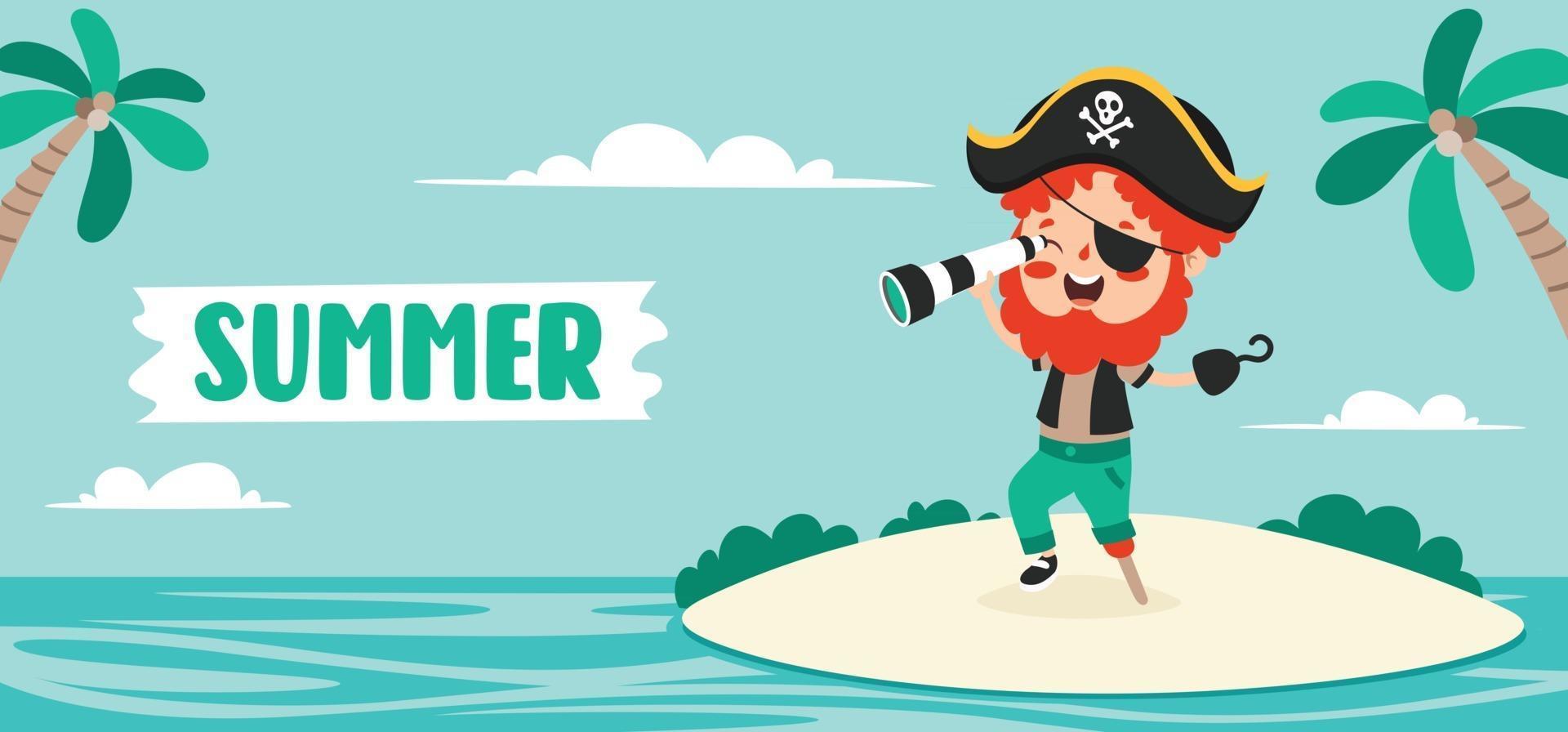 platte zomerbanner met stripfiguur vector