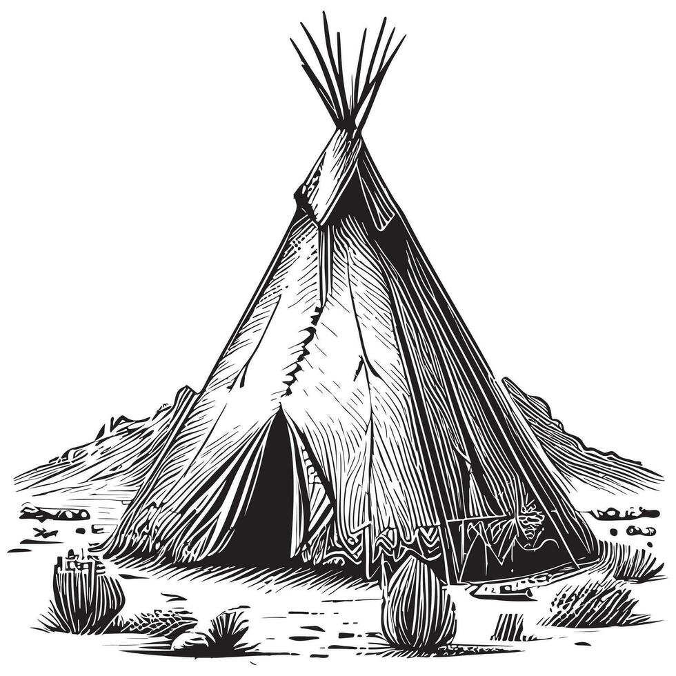 Tipi huis indianen schetsen hand- getrokken vector illustratie