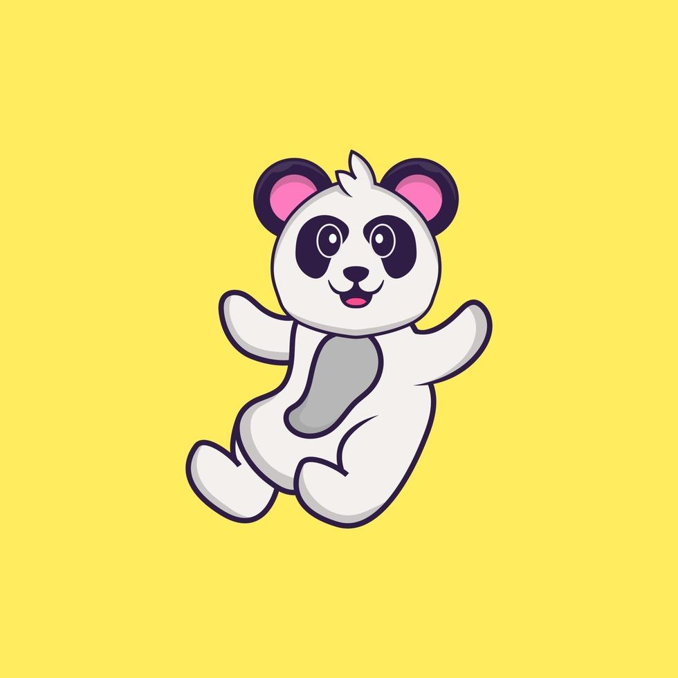 schattige panda vliegt. dierlijk beeldverhaalconcept geïsoleerd. kan worden gebruikt voor t-shirt, wenskaart, uitnodigingskaart of mascotte. platte cartoonstijl vector