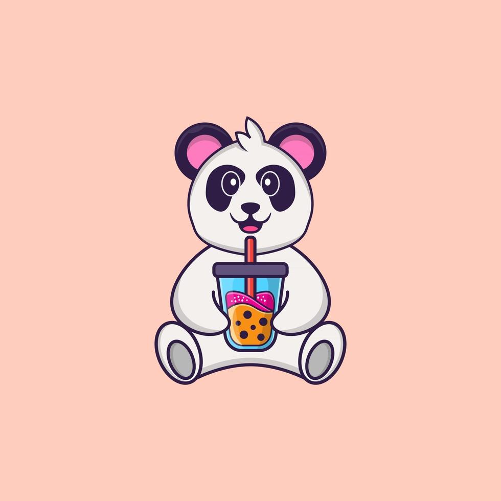 schattige panda die boba-melkthee drinkt. dierlijk beeldverhaalconcept geïsoleerd. kan worden gebruikt voor t-shirt, wenskaart, uitnodigingskaart of mascotte. platte cartoonstijl vector