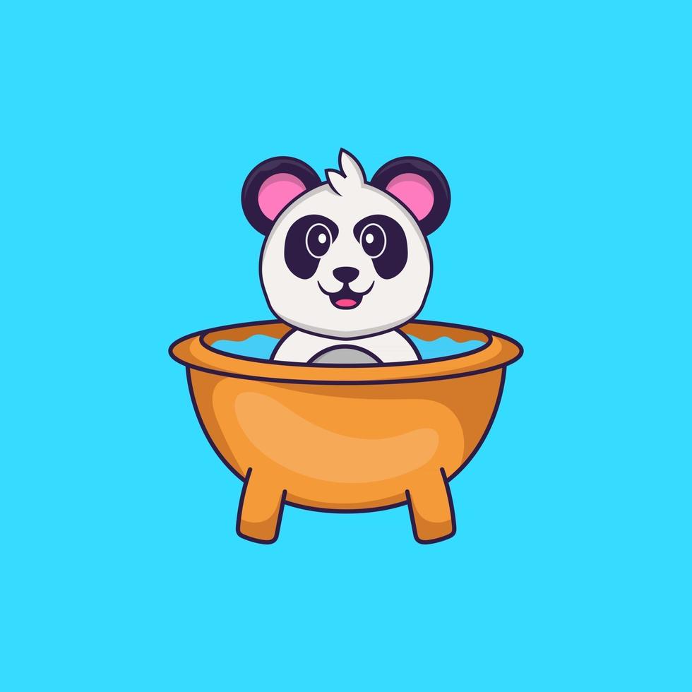 schattige panda die een bad neemt in de badkuip. dierlijk beeldverhaalconcept geïsoleerd. kan worden gebruikt voor t-shirt, wenskaart, uitnodigingskaart of mascotte. platte cartoonstijl vector