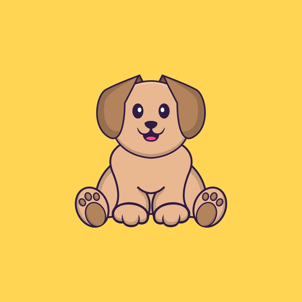 schattige hond zit. dierlijk beeldverhaalconcept geïsoleerd. kan worden gebruikt voor t-shirt, wenskaart, uitnodigingskaart of mascotte. platte cartoonstijl vector