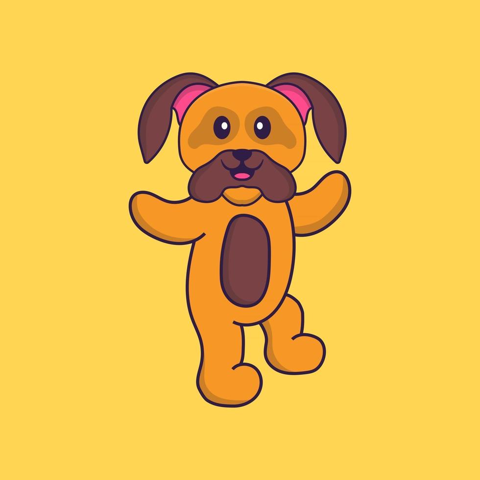 schattige hond danst. dierlijk beeldverhaalconcept geïsoleerd. kan worden gebruikt voor t-shirt, wenskaart, uitnodigingskaart of mascotte. platte cartoonstijl vector