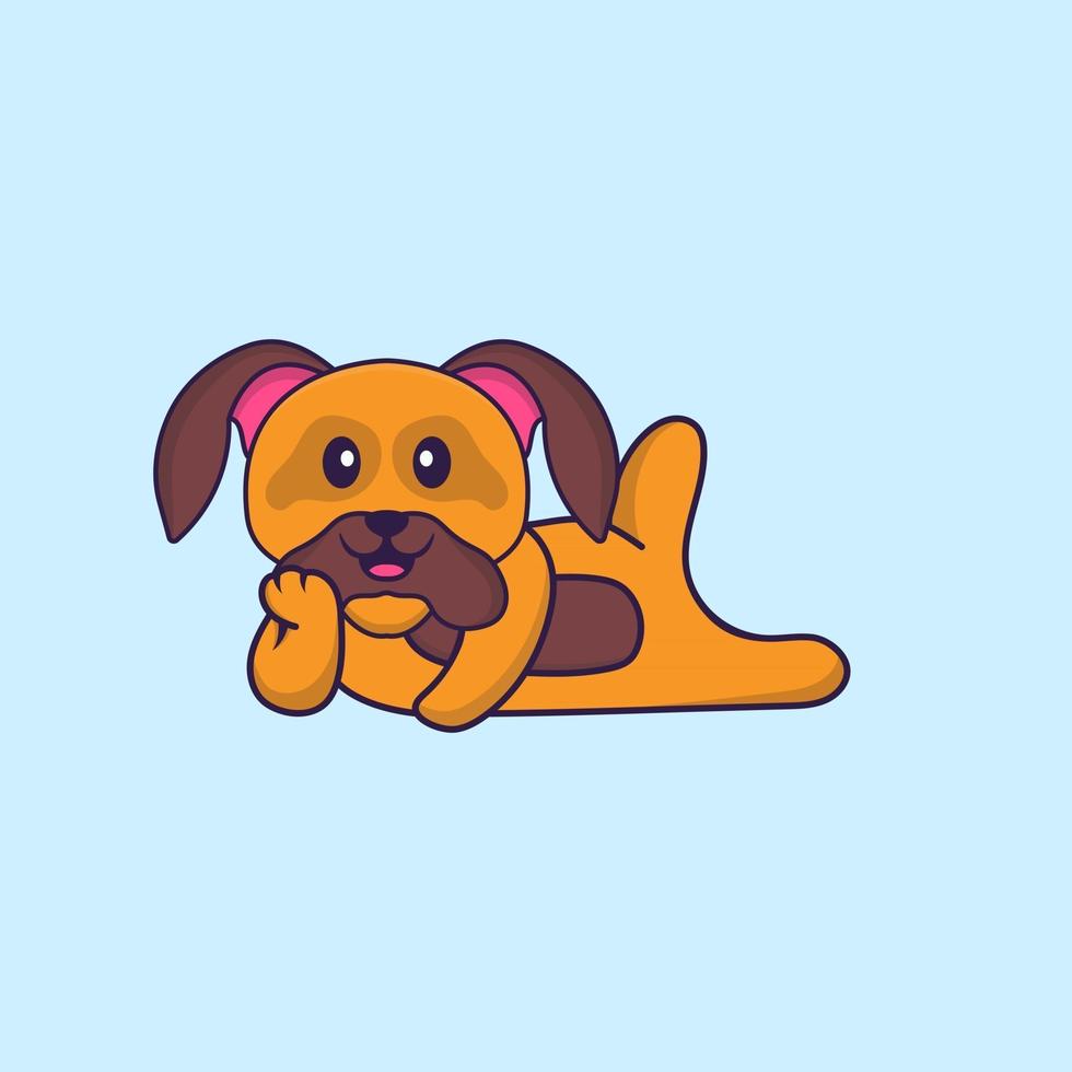 schattige hond liggen. dierlijk beeldverhaalconcept geïsoleerd. kan worden gebruikt voor t-shirt, wenskaart, uitnodigingskaart of mascotte. platte cartoonstijl vector