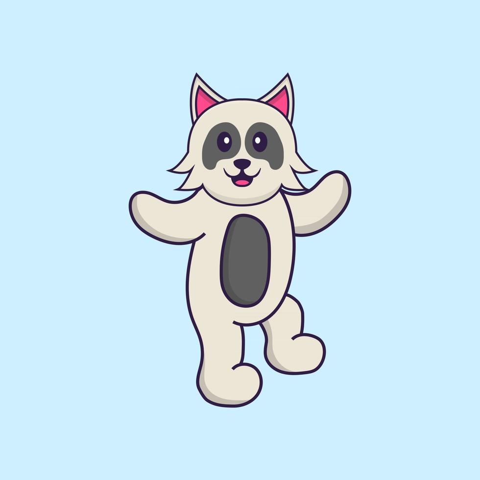 schattige hond danst. dierlijk beeldverhaalconcept geïsoleerd. kan worden gebruikt voor t-shirt, wenskaart, uitnodigingskaart of mascotte. platte cartoonstijl vector