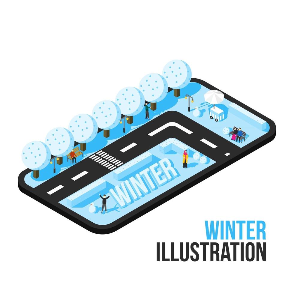 winterseizoenillustratie in isometrische stijl vector