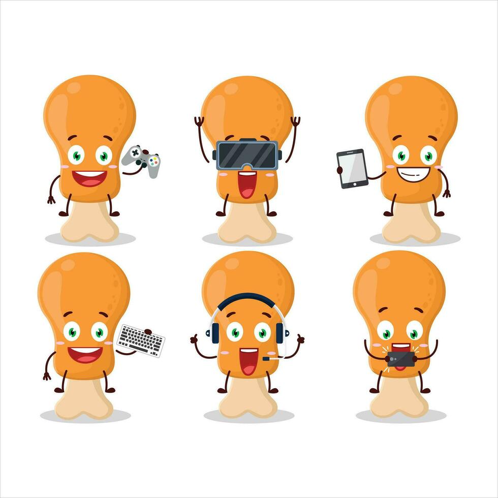 kip vast tekenfilm karakter zijn spelen spellen met divers schattig emoticons vector