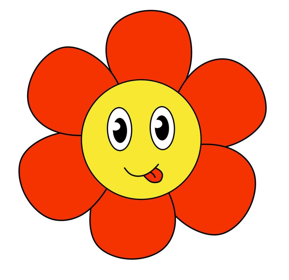 retro jaren 70 Jaren 60 80s hippie groovy schattig bloem shows tong. glimlachen gezicht. bloem stroom. vector illustratie geïsoleerd Aan een wit achtergrond.
