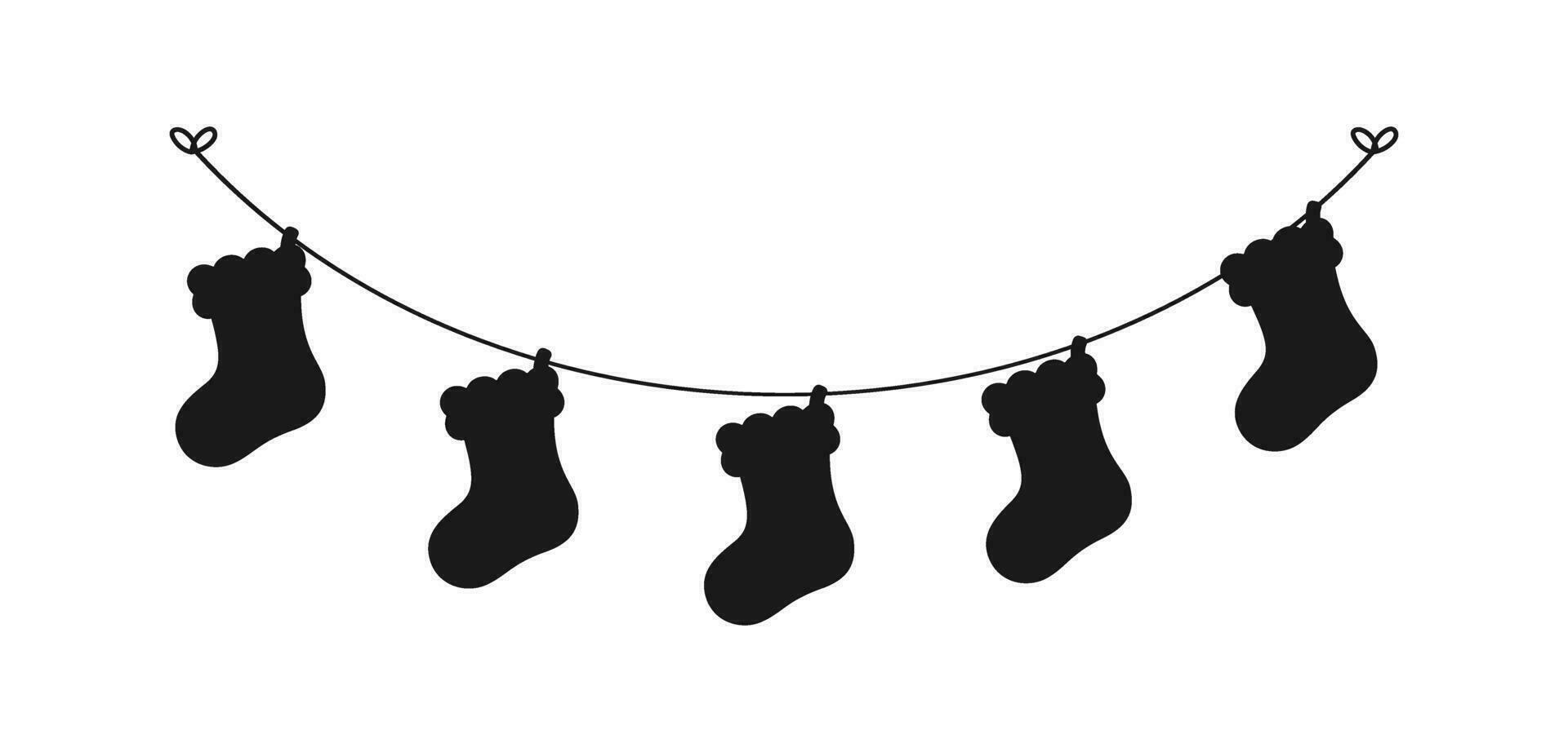 Kerstmis kous silhouet slinger vector illustratie, Kerstmis sokken grafiek feestelijk winter vakantie seizoen vlaggedoek